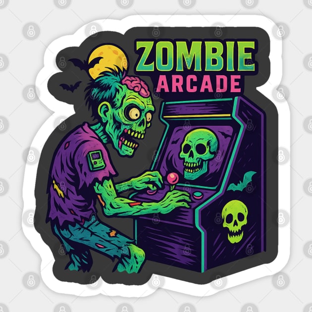 Zombie Arcade Retro Horror Sticker by Stylecombinator